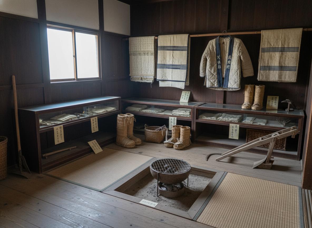島根県の民芸館、冬の展示室内